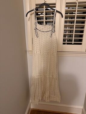 THE GREAT Cream Polka Dot Tiered Maxi Dress with Black Trim